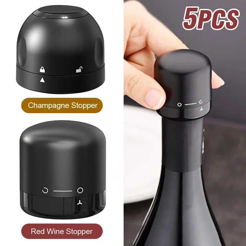 Wine Stopper Vacuum - 1-5 peças de tampa de garrafa